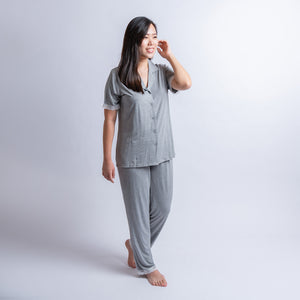 Amber Classic Button Down Sleepwear Set (Tshirt + Long Pants)