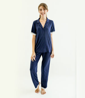 Amber Classic Button Down Sleepwear Set (Tshirt + Long Pants)