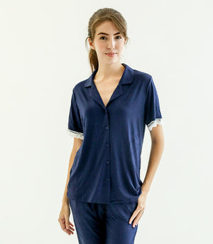 Amber Classic Button Down Sleepwear Set (Tshirt + Long Pants)
