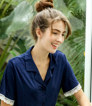 Amber Classic Button Down Sleepwear Set (Tshirt + Long Pants)