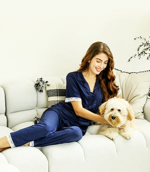 Amber Classic Button Down Sleepwear Set (Tshirt + Long Pants)