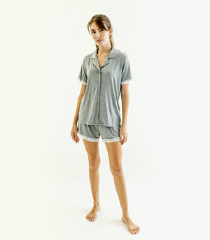 Amber Classic Button Down Sleepwear Set (Tshirt + Shorts)