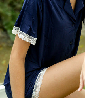 Amber Classic Button Down Sleepwear Set (Tshirt + Shorts)