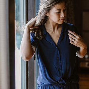 Amber Classic Button Down Sleepwear Set (Tshirt + Shorts)