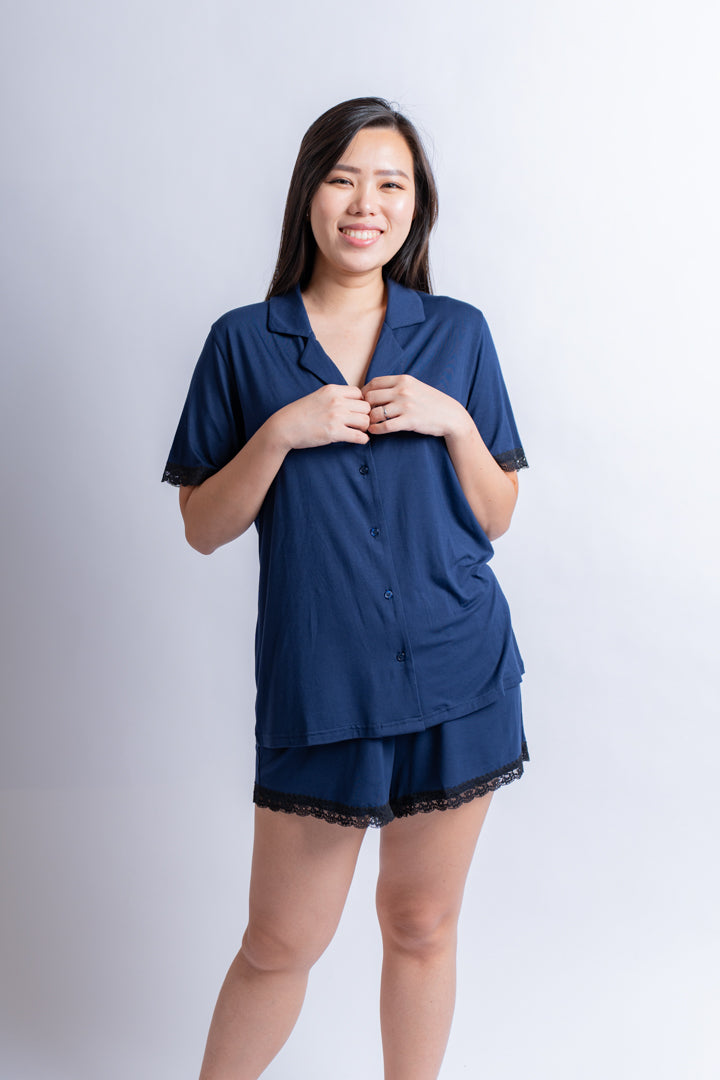 Amber Classic Button Down Sleepwear Set (Tshirt + Shorts)