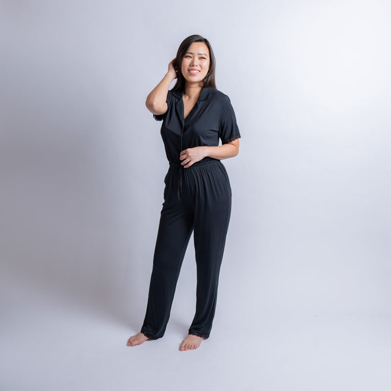 Amber Classic Button Down Sleepwear Set (Tshirt + Long Pants)