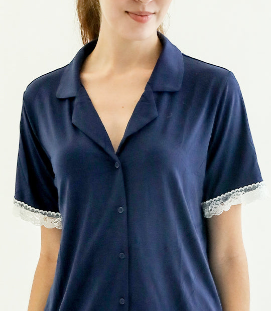 Amber Classic Button Down Sleepwear Set (Tshirt + Long Pants)