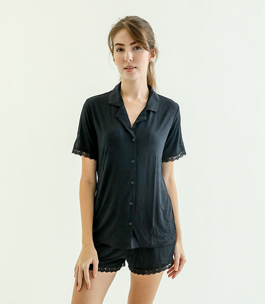 Amber Classic Button Down Sleepwear Set (Tshirt + Shorts)